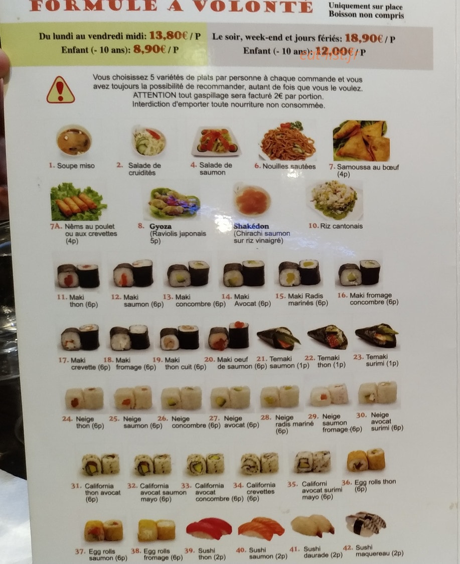 Tokyo Sushi — carte page 1