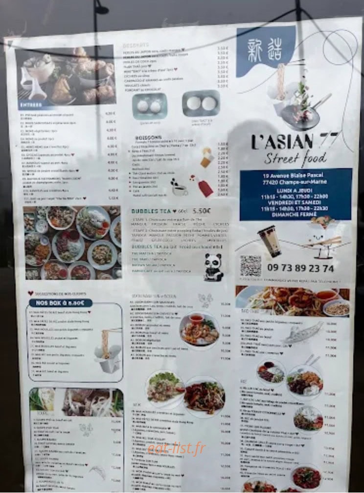Carte et menu de L'asian 77 à Champs sur Marne — La carte