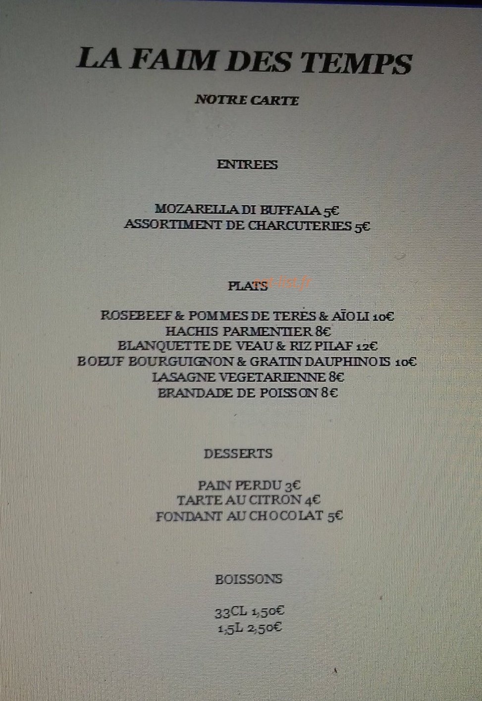 La faim des temps — carte page 1