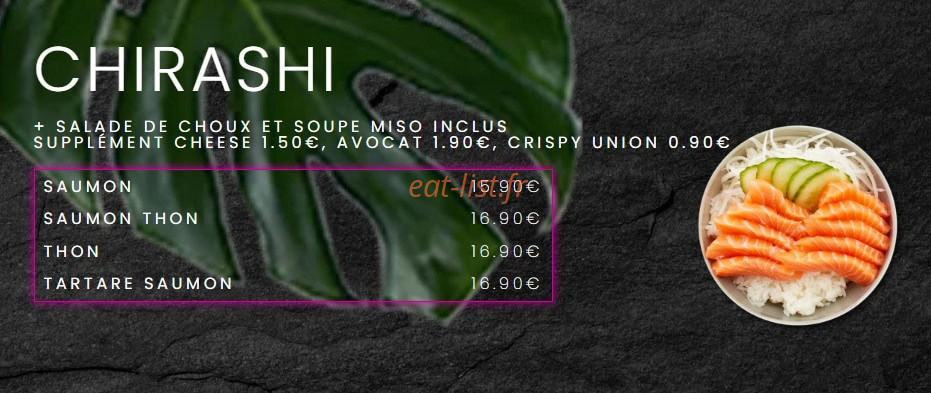 Carte et menu de Shiba Sushi N Wok à Champs sur Marne — Chirashi