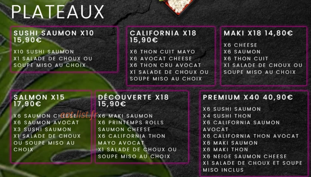Carte et menu de Shiba Sushi N Wok à Champs sur Marne — Les plateaux