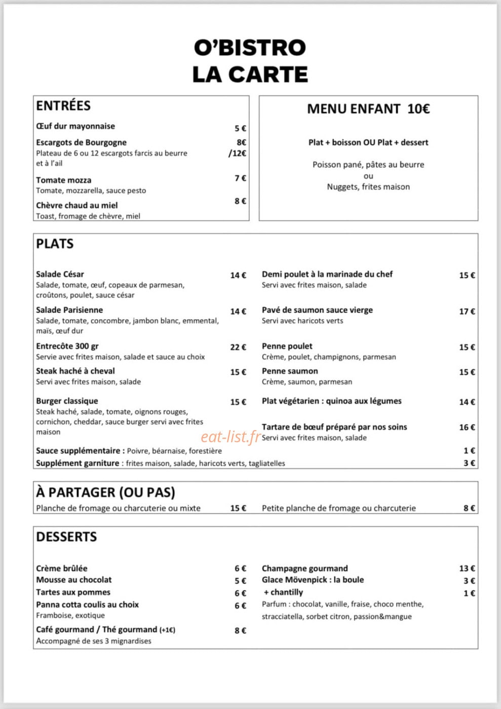 O’Bistro de la gare — carte page 1
