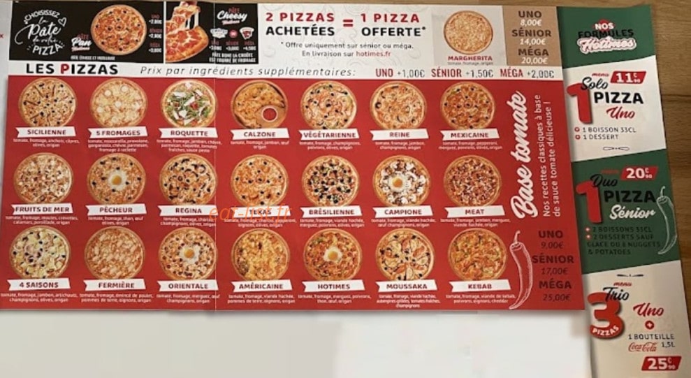 Hotimes Pizza — carte page 1