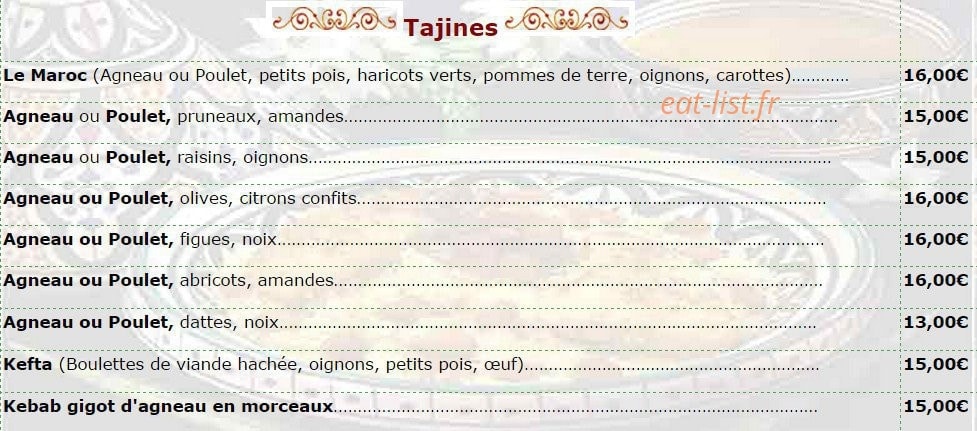 L'Auberge Marocaine — carte page 2