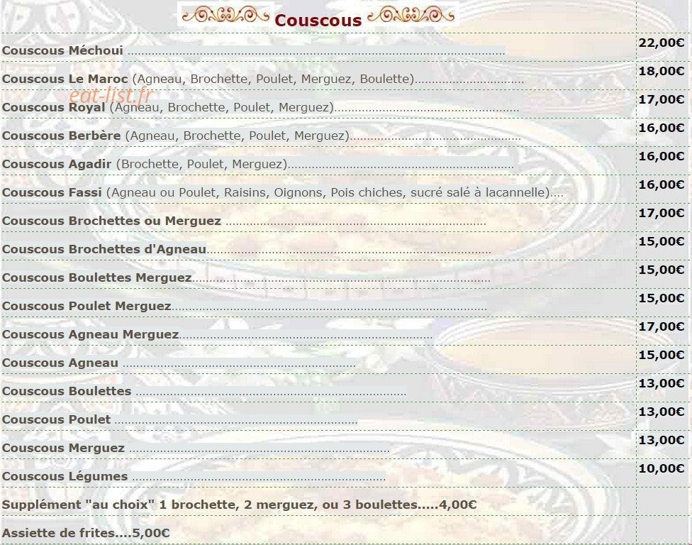 L'Auberge Marocaine — carte page 4