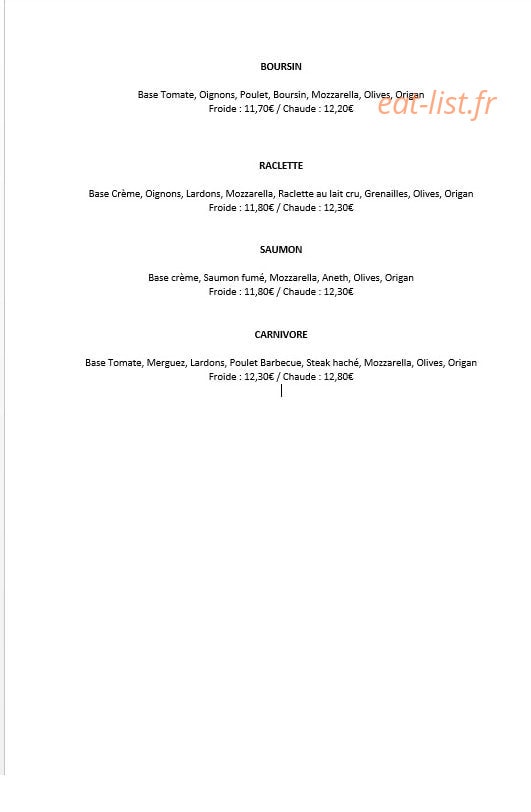 Mia pizza — carte page 2