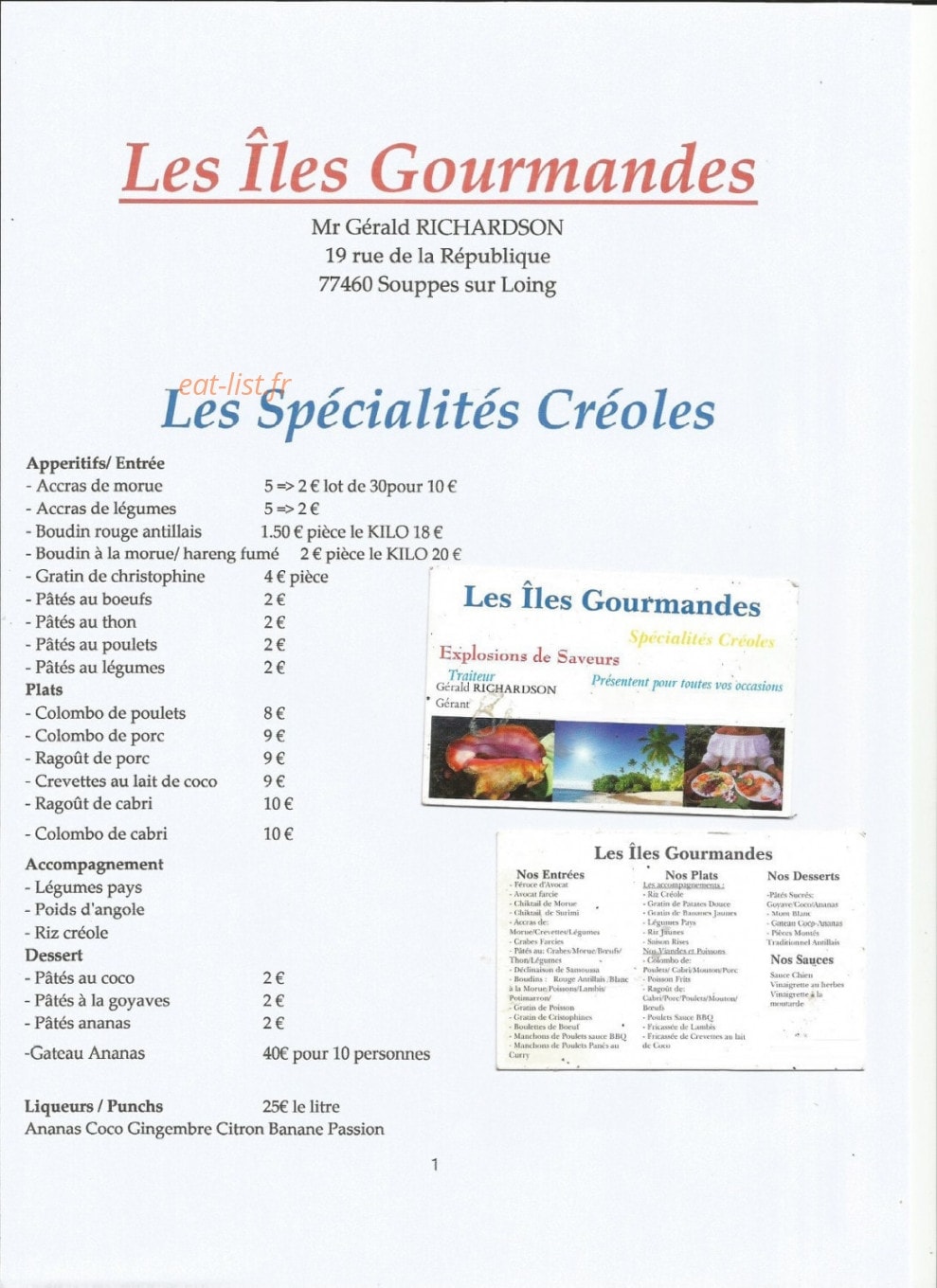 Les Îles Gourmandes — carte page 1