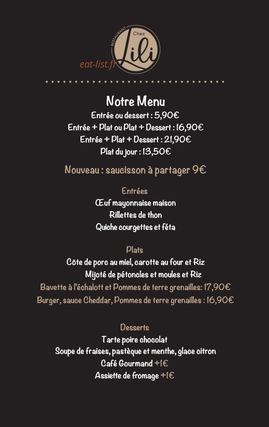 Chez Lili — carte page 1