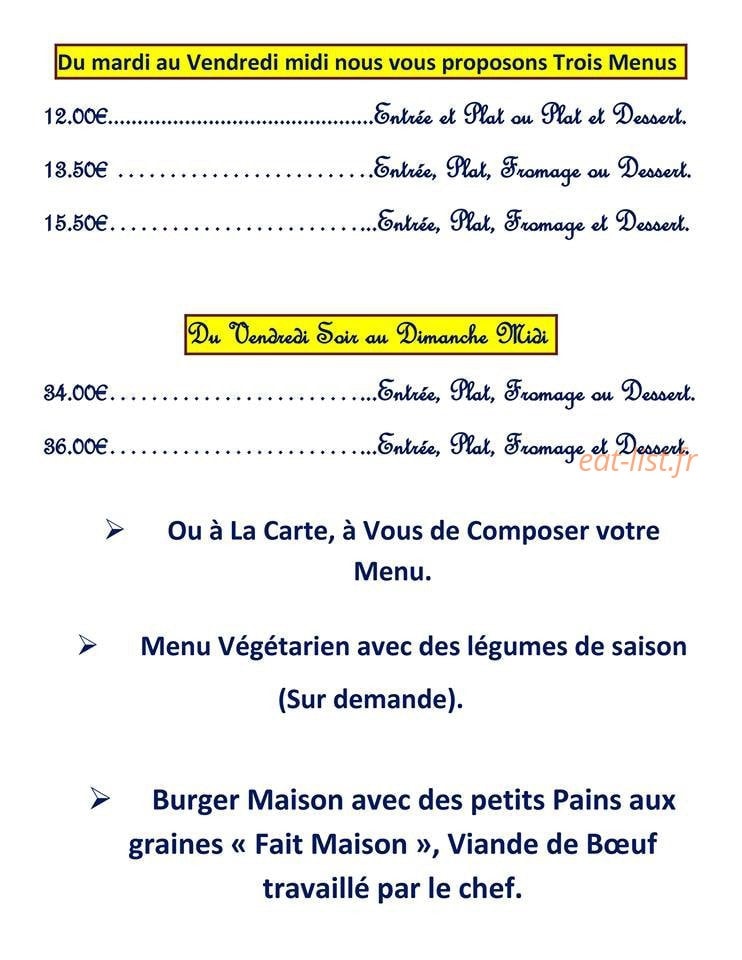 Carte et menu de L'auberge le Saint Sauveur à Bray sur Seine — Les formules