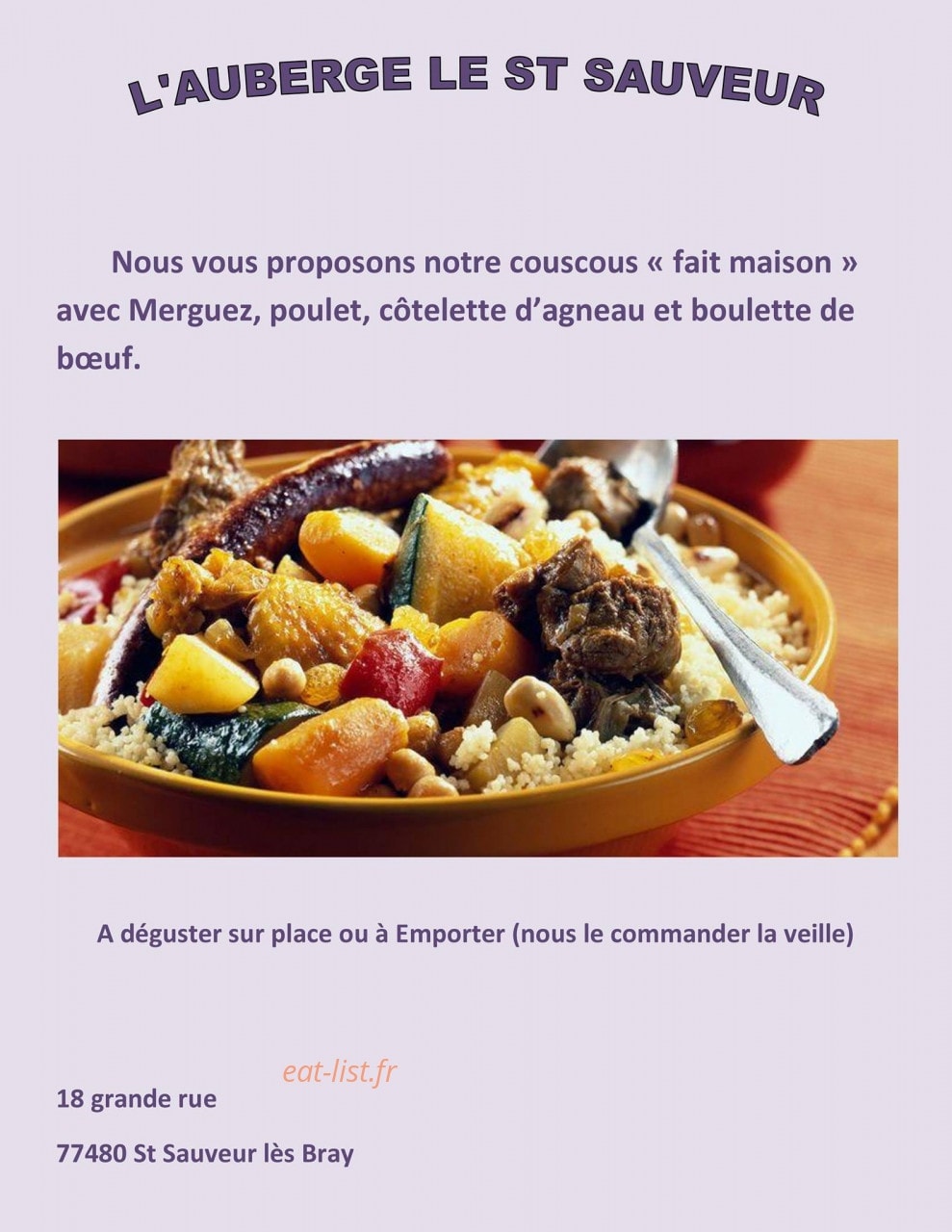 carte et menu Le Saint SauveurBray sur Seine