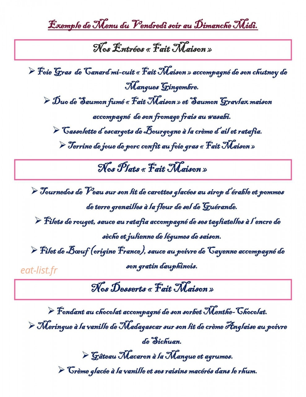 Carte et menu de L'auberge le Saint Sauveur à Bray sur Seine — Les plats et desserts