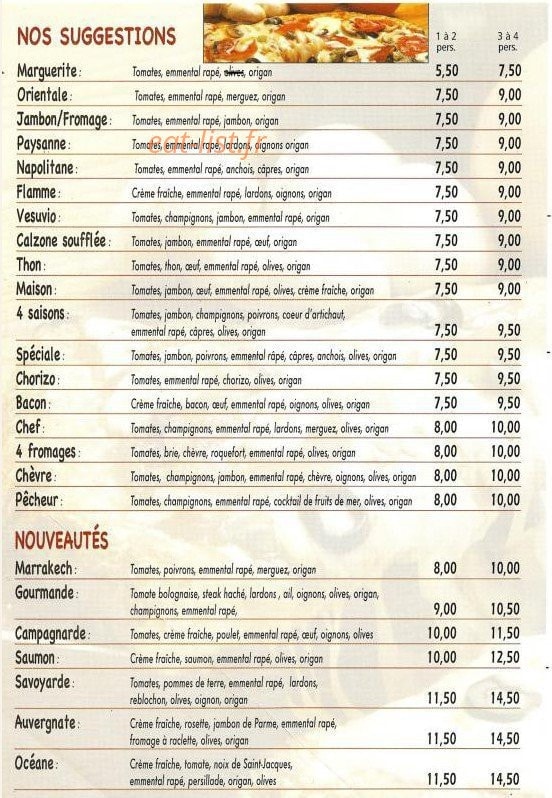 Pizza Gourmande — carte page 1