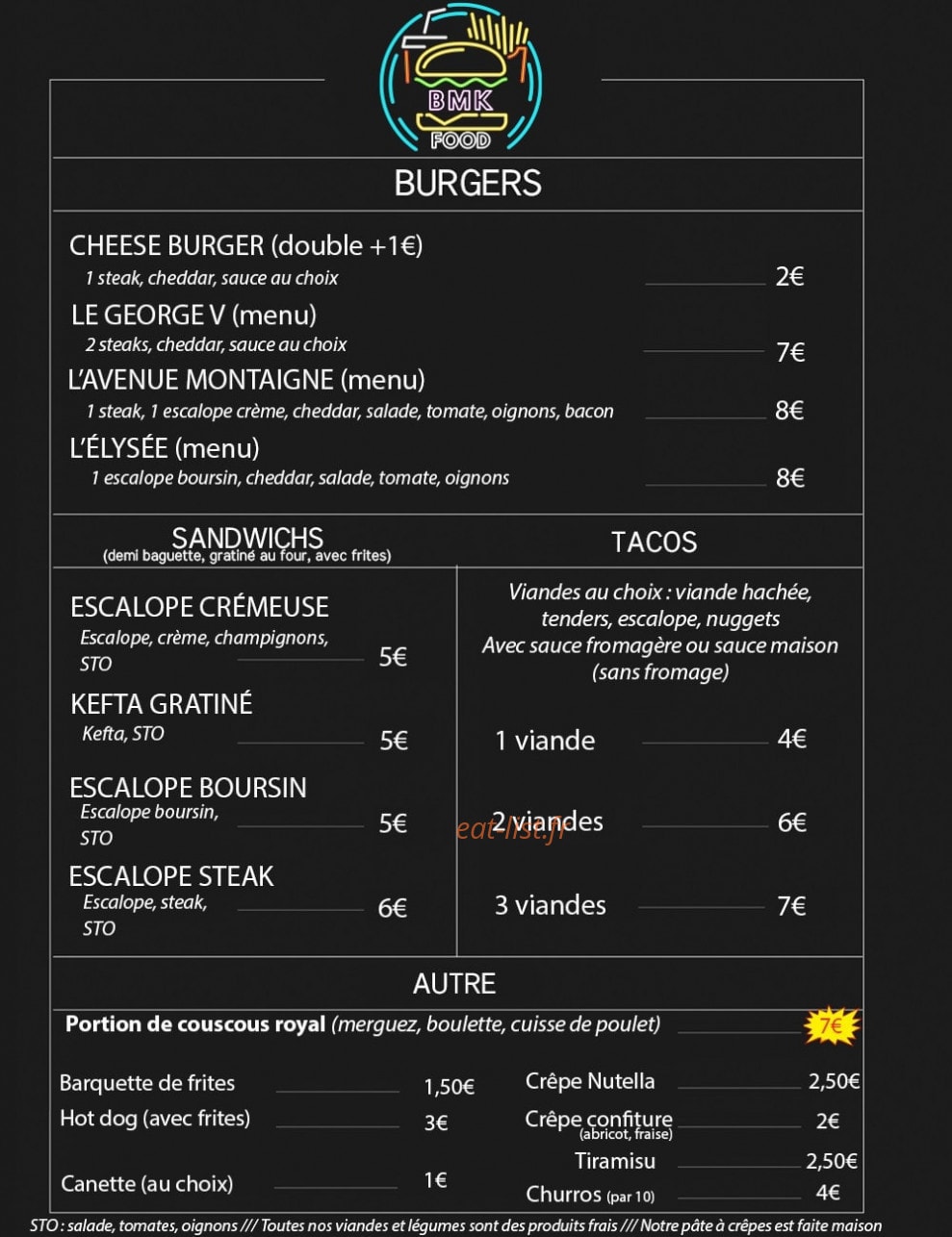 Bmk food — carte page 2