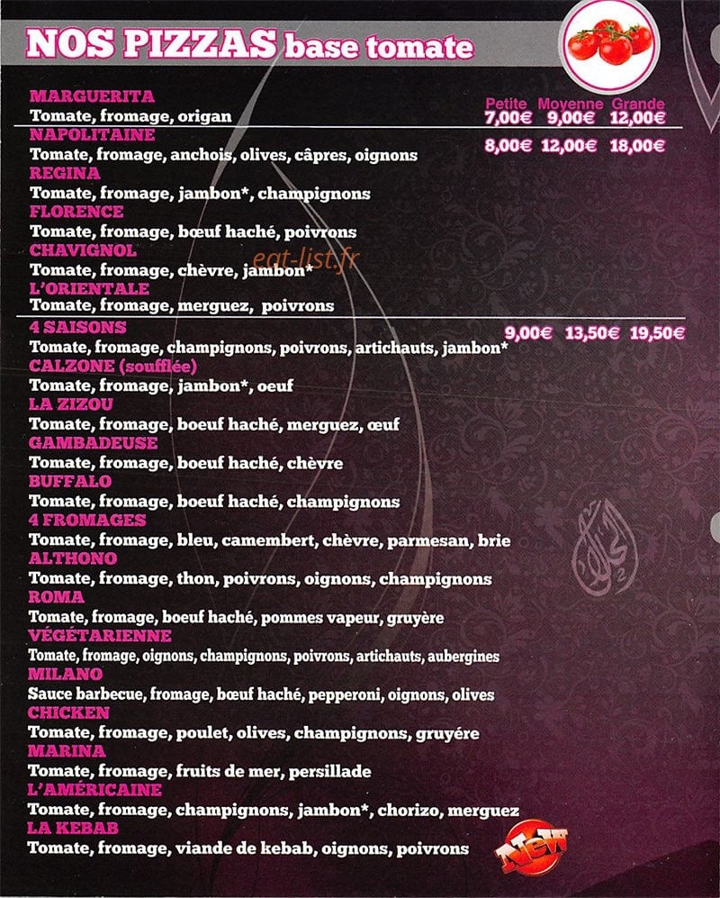 Excel One Pizza — carte page 2
