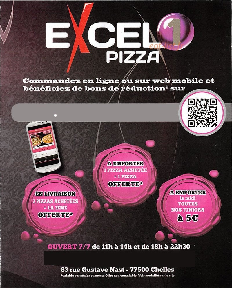 Excel One Pizza — carte page 1