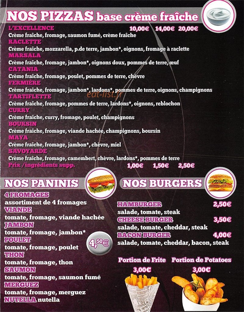 Excel One Pizza — carte page 3