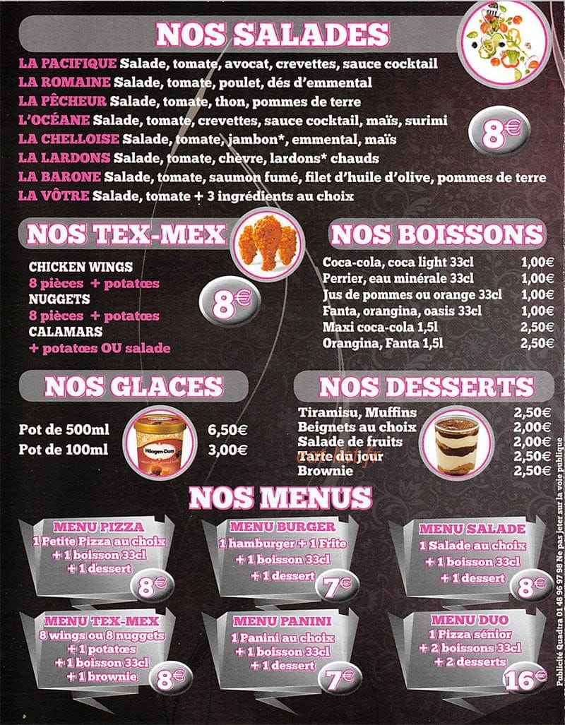 Excel One Pizza — carte page 4
