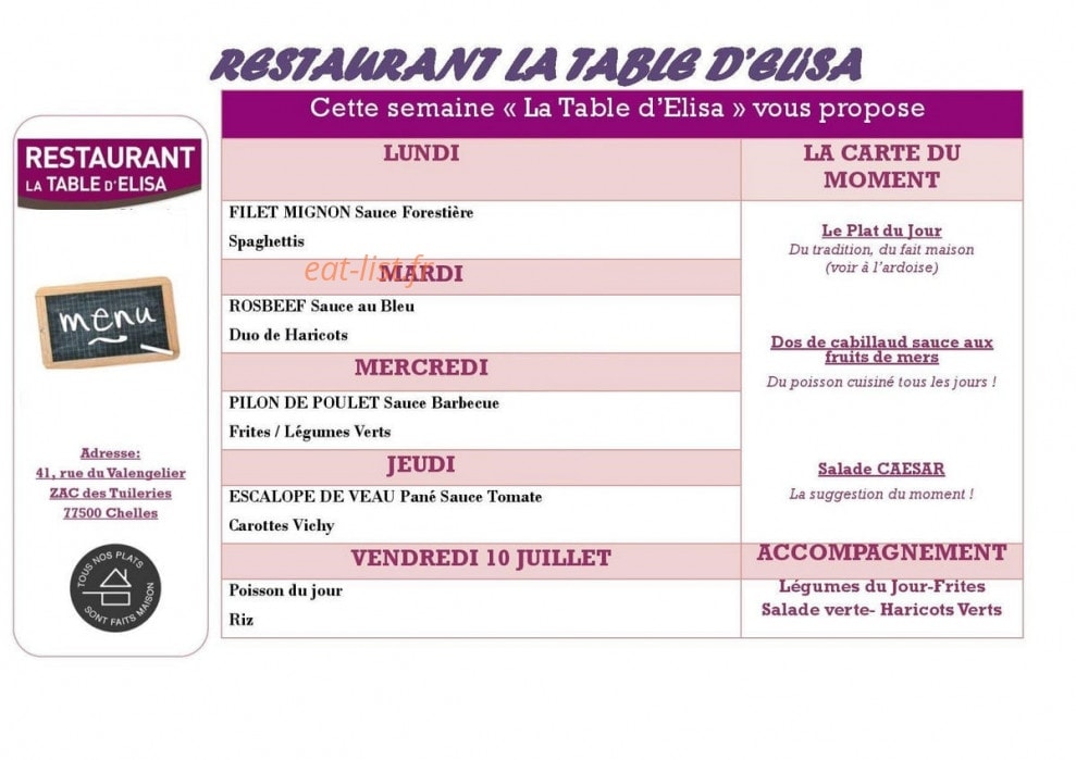 La Table d'Elisa — carte page 2