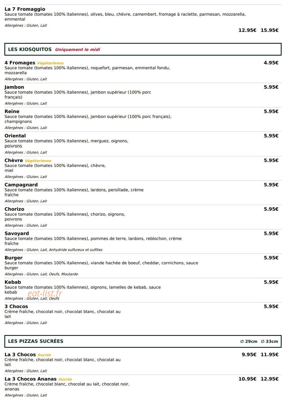 Le Kiosque à Pizzas — carte page 4