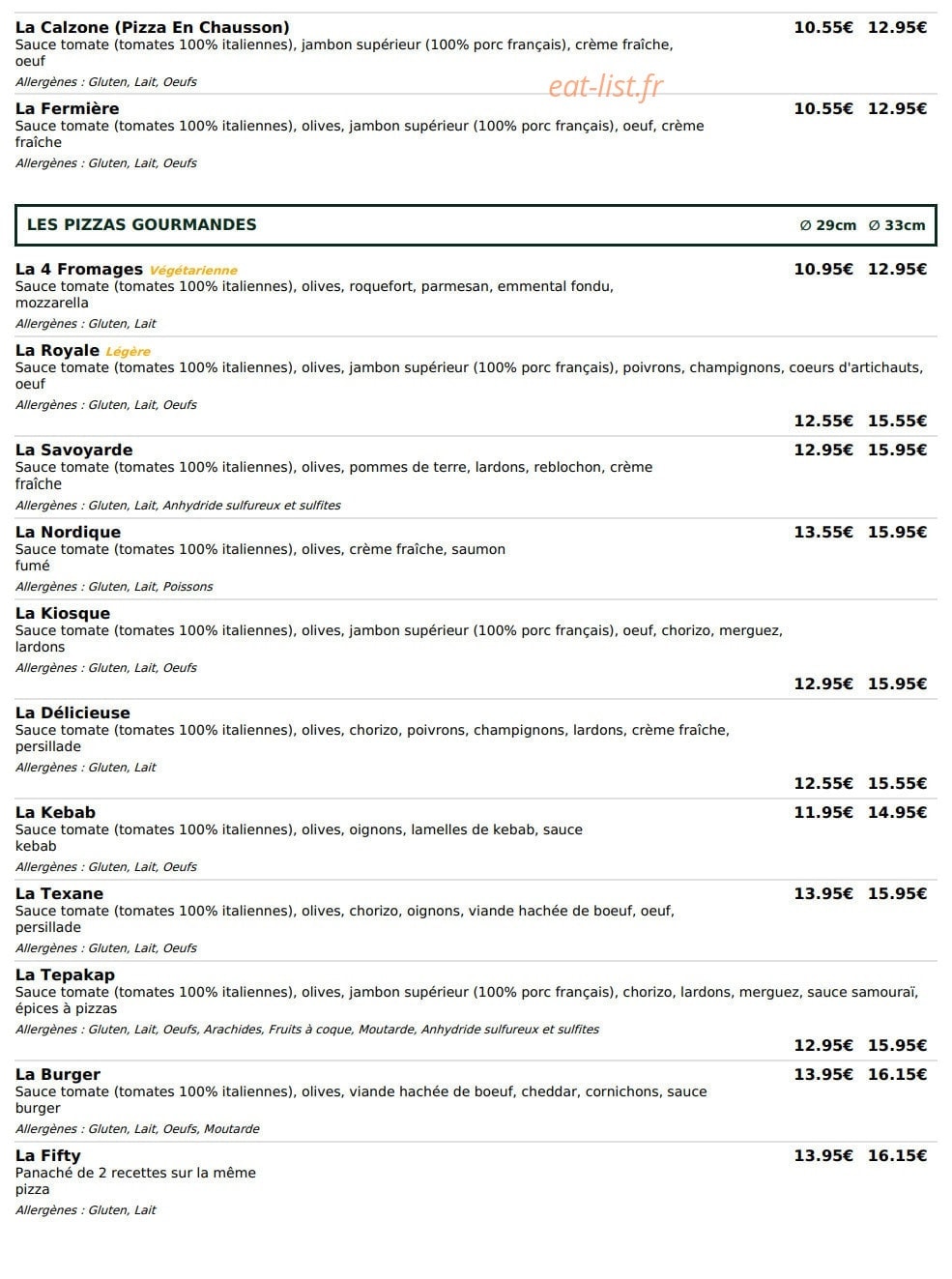 Le Kiosque à Pizzas — carte page 2