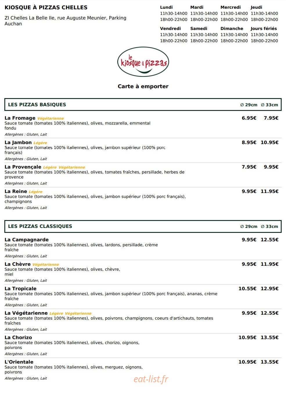 Le Kiosque à Pizzas — carte page 1