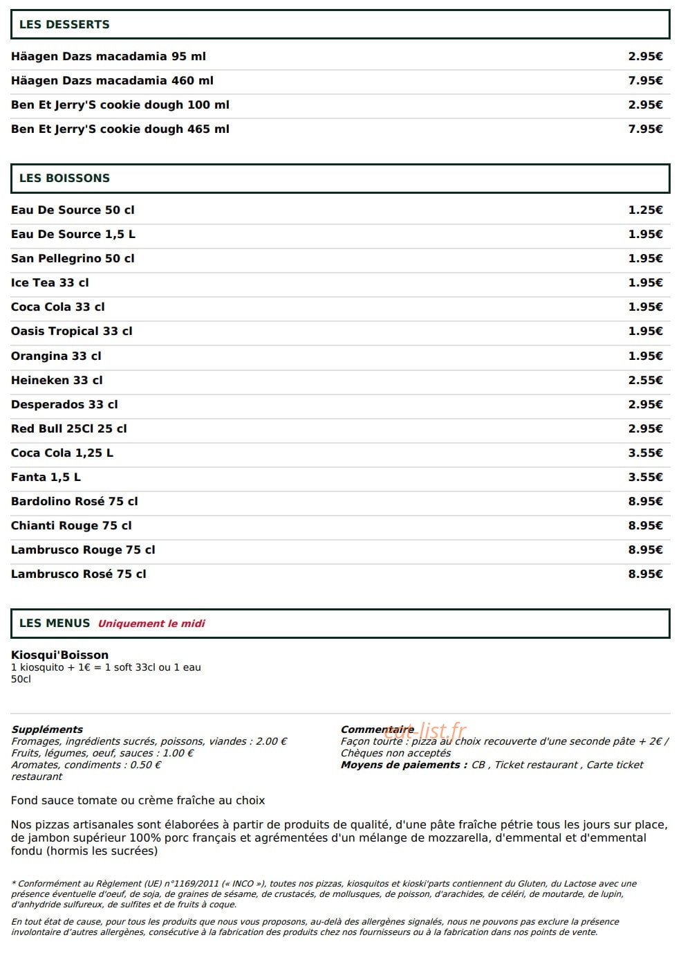 Le Kiosque à Pizzas — carte page 5