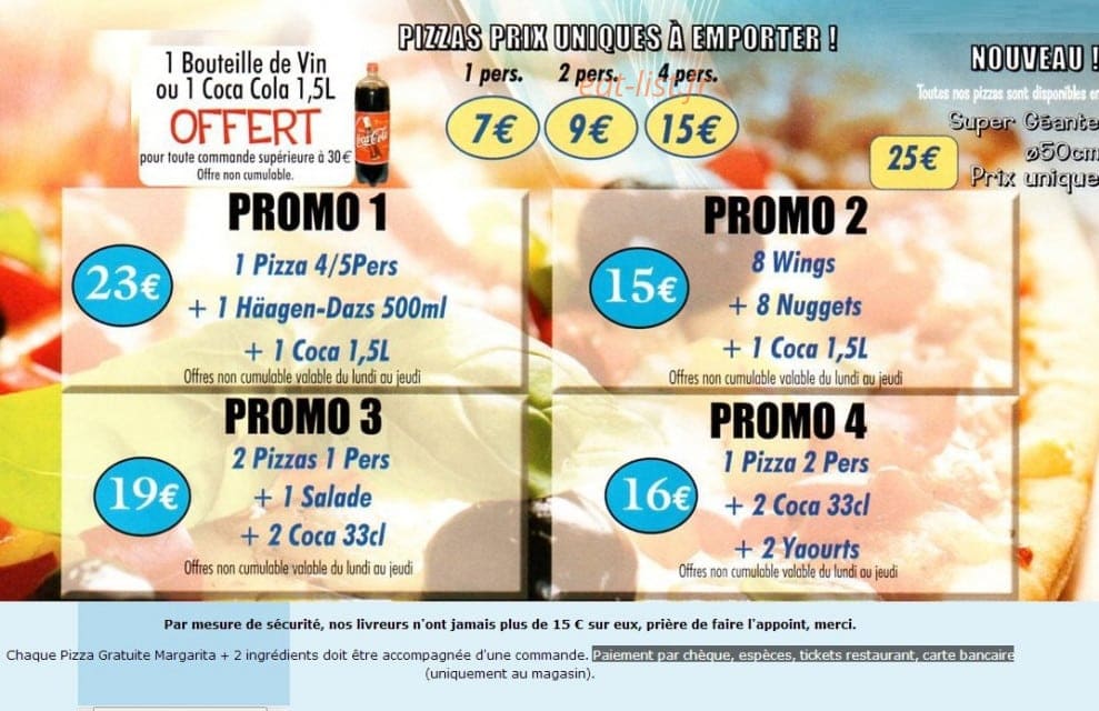 Pizzas Chelles — carte page 1
