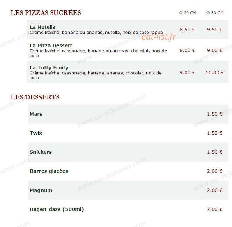 Le Kiosque à Pizzas — carte page 2