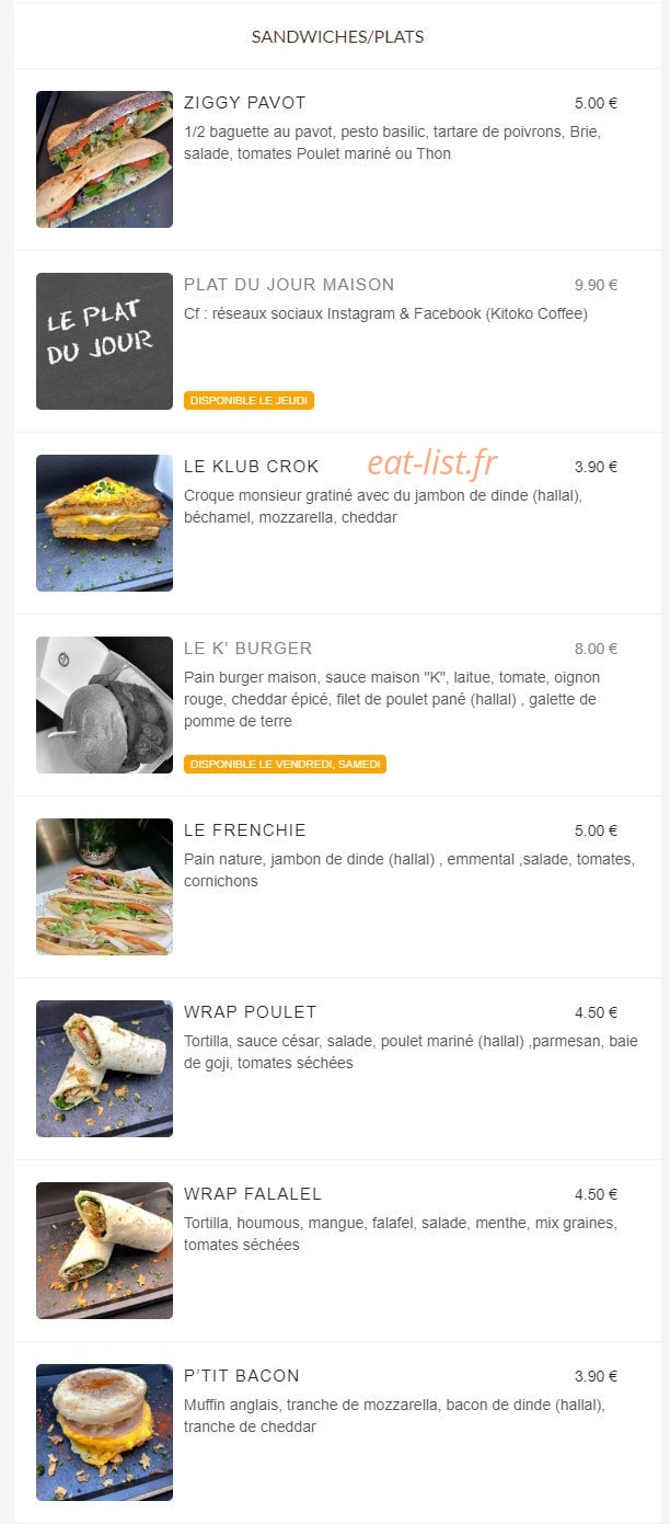 Kitoko Coffee — carte page 3