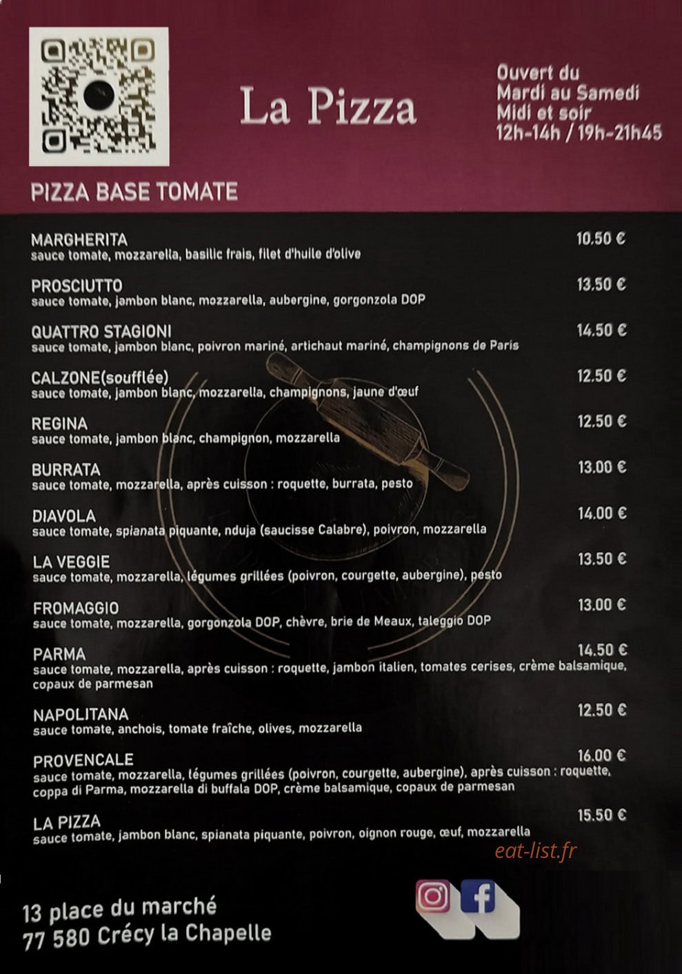La Pizza — carte page 1