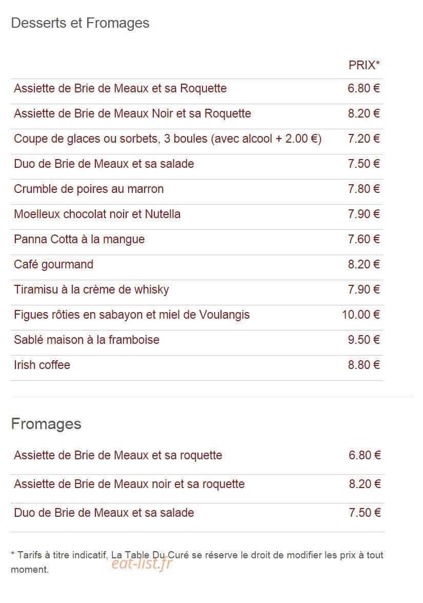 La Table du Curé — carte page 2