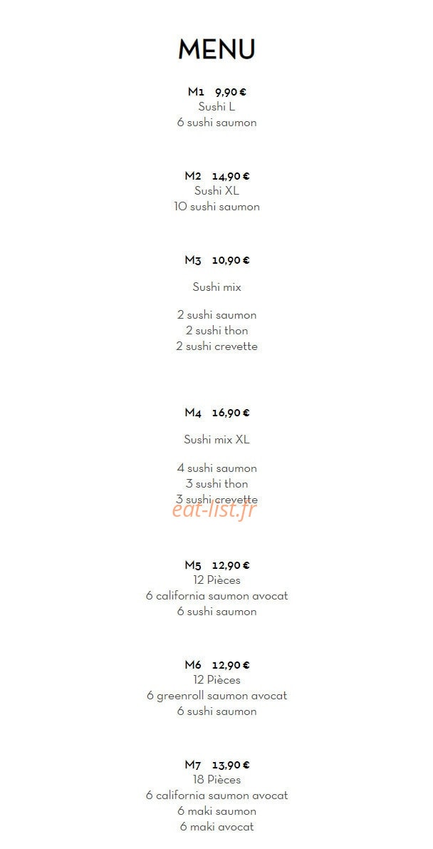 Genki Sushi — carte page 1