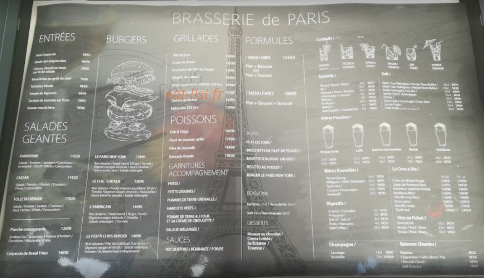 Brasserie De Paris — carte page 1