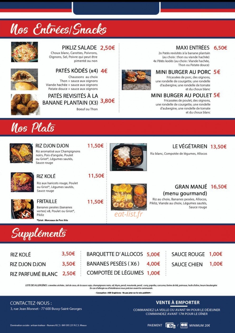 Carte et menu de Ka'yiti Food à Bussy Saint Georges — La carte