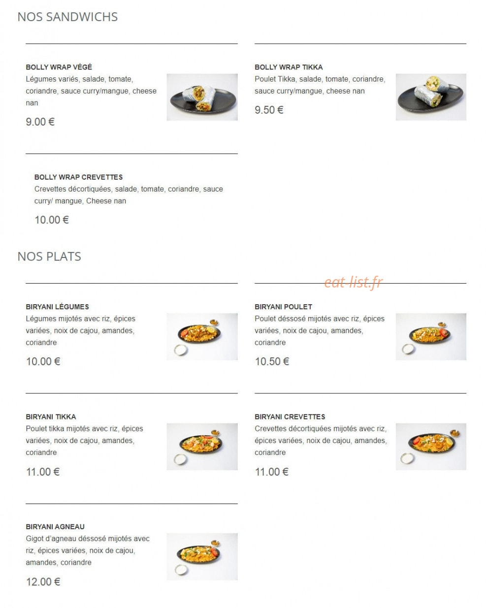Le Comptoir Indien — carte page 2