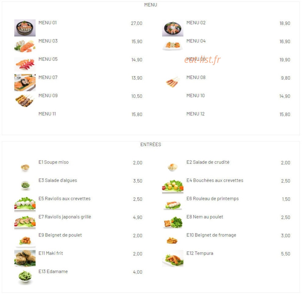 Panda Sushi — carte page 1