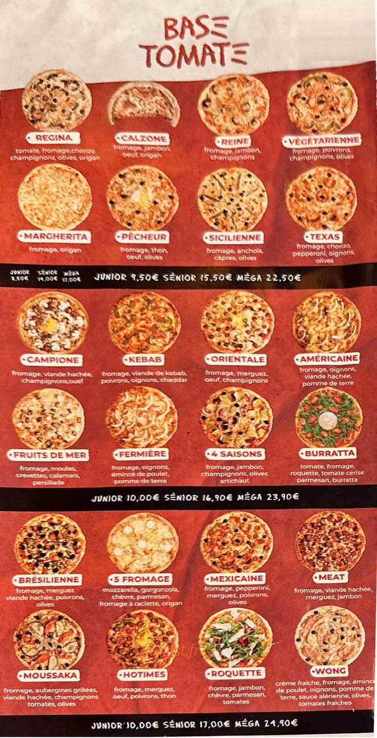 Carte et menu de Pizza Hotimes à Bussy Saint Georges — Menu 1