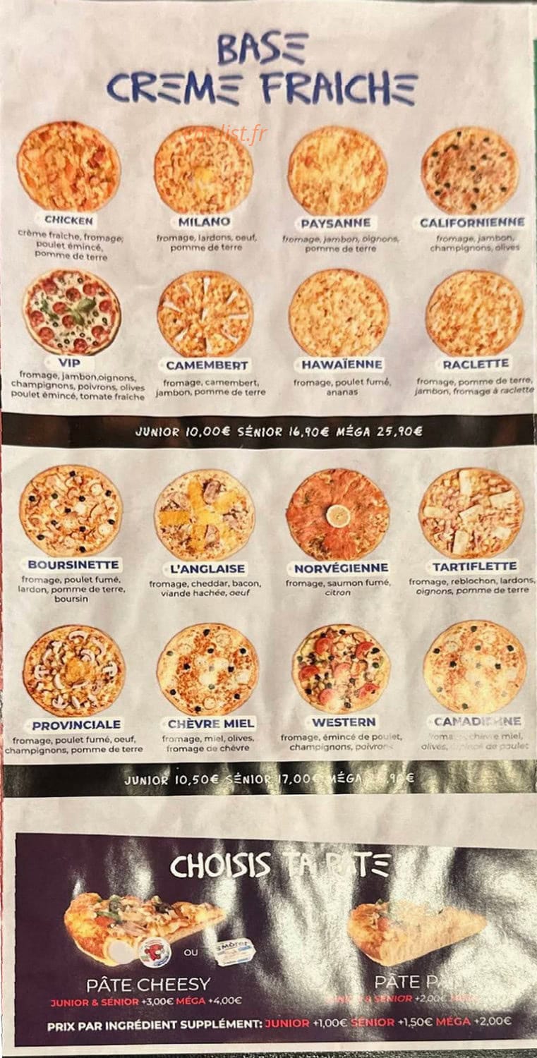 Carte et menu de Pizza Hotimes à Bussy Saint Georges — Menu 2