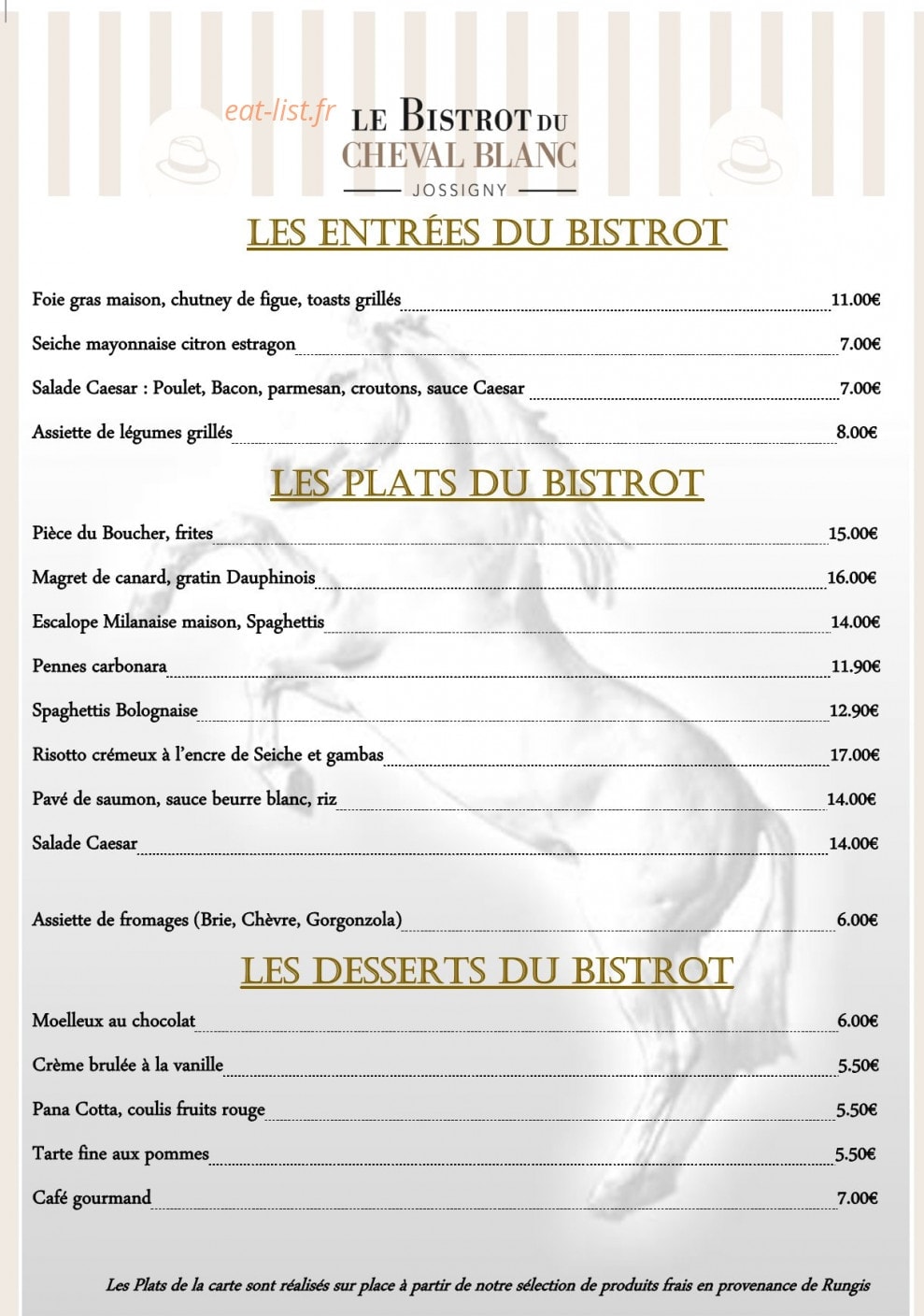 Le Bistrot du Cheval Blanc — carte page 1