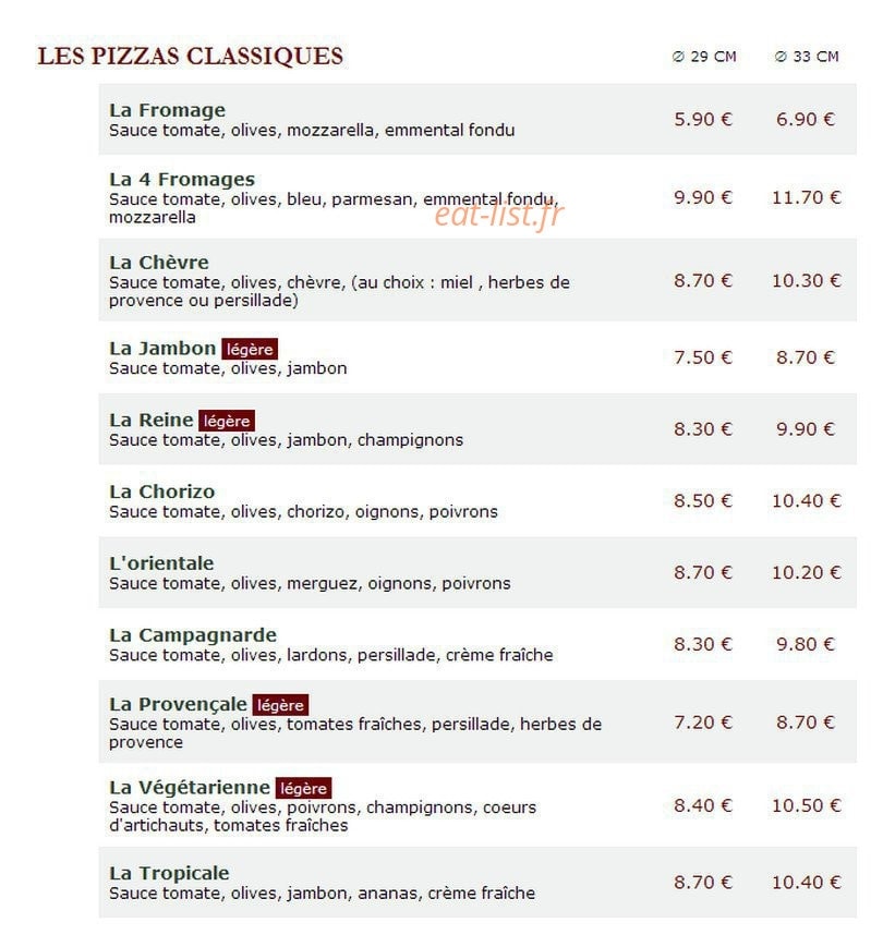 Le Kiosque à Pizzas — carte page 1