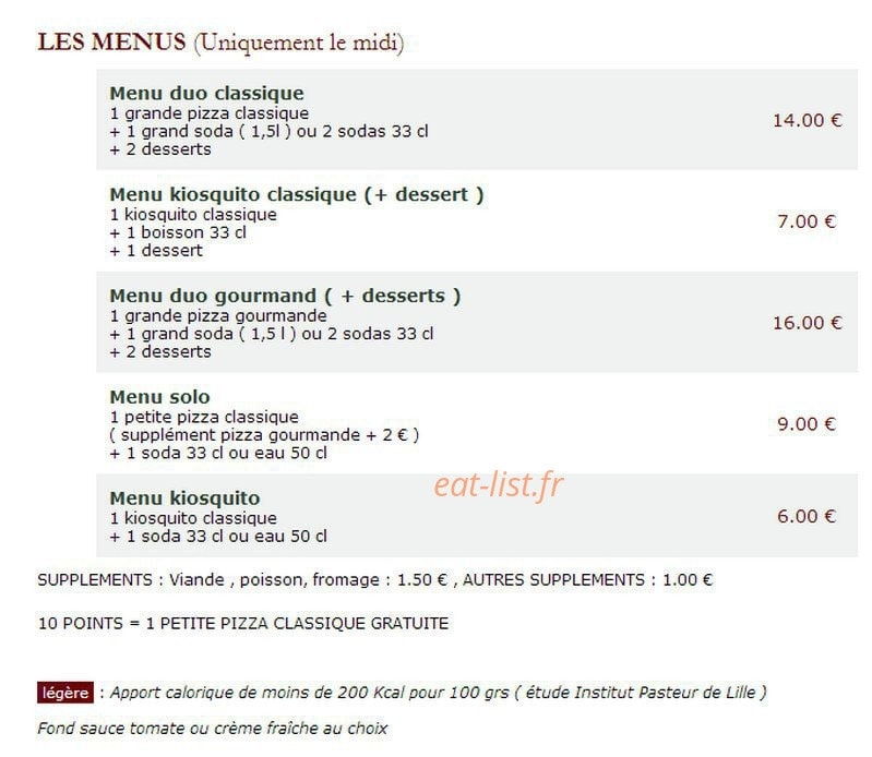 Le Kiosque à Pizzas — carte page 4