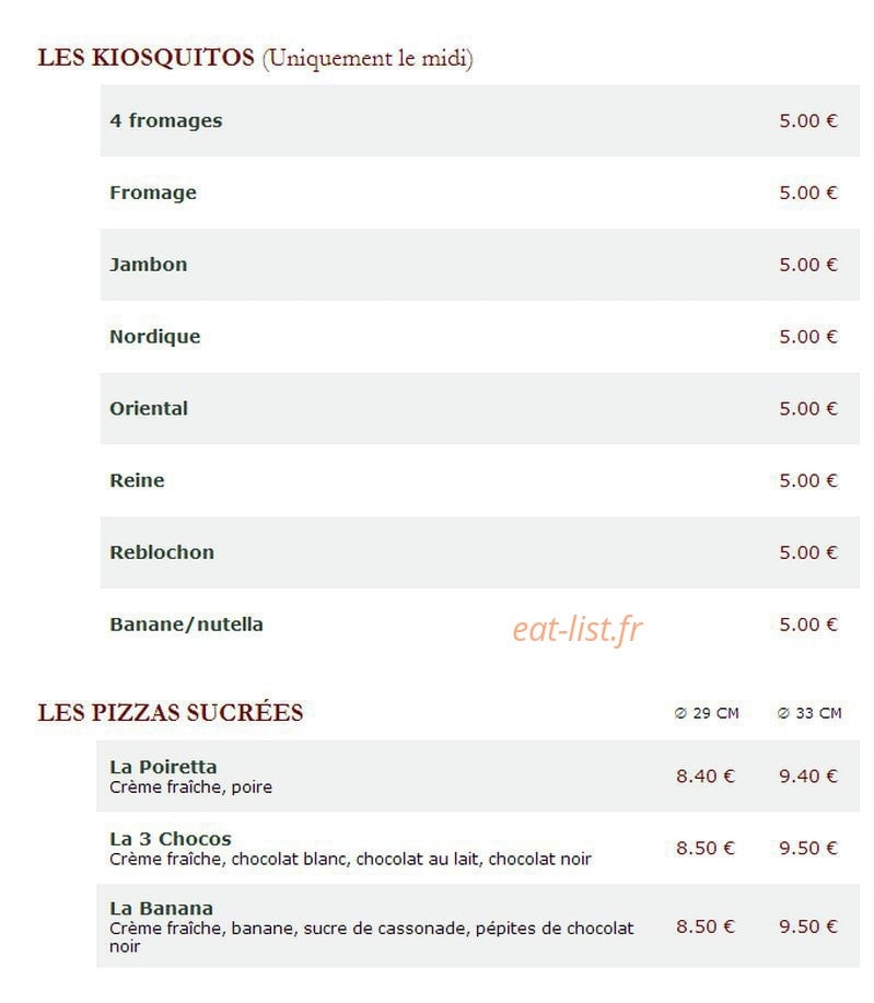 Le Kiosque à Pizzas — carte page 3