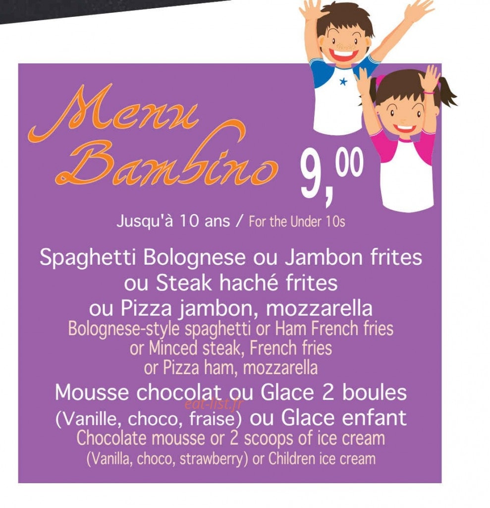 Carte et menu de Pizzeria Da Renato à Fontenay Tresigny — Le menu enfant