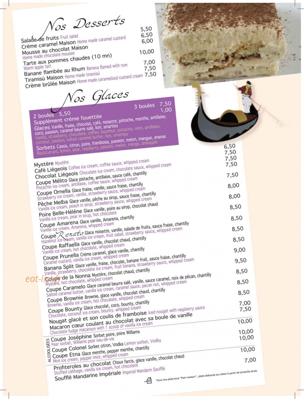 Carte et menu de Pizzeria Da Renato à Fontenay Tresigny — Les desserts et glaces