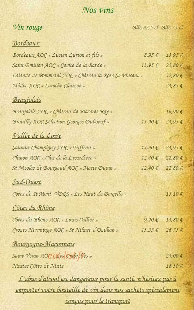 Auberge du Bréon — carte page 12