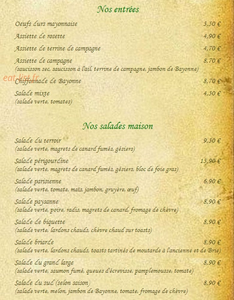 Auberge du Bréon — carte page 1