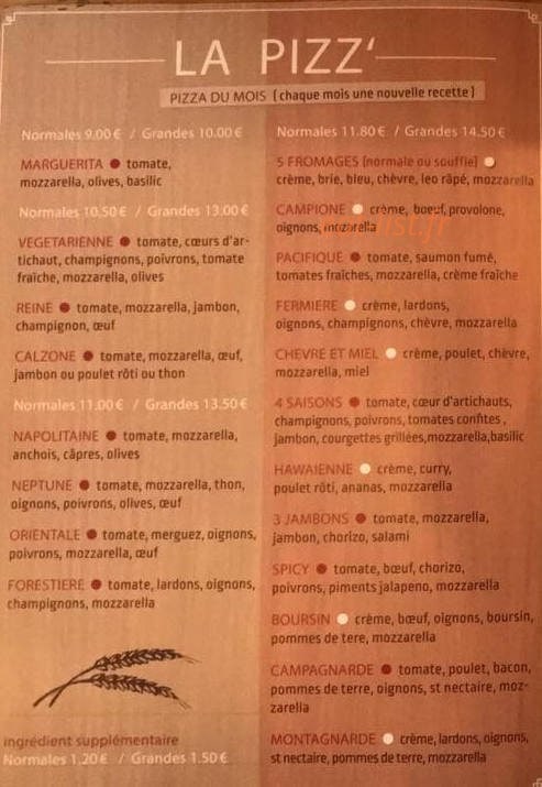 La Pizz — carte page 2