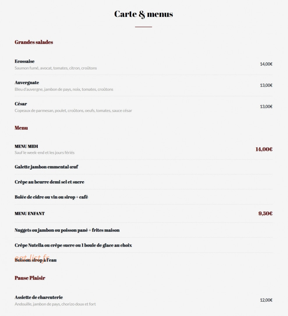 Crêperie Barjole — carte page 1