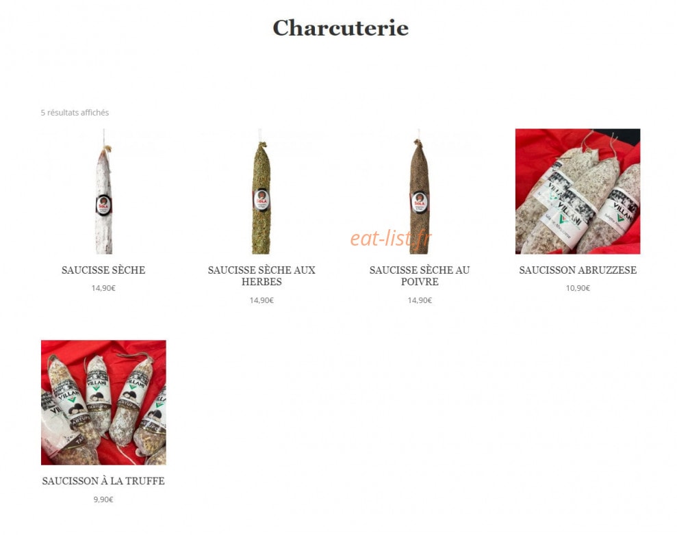 Carte et menu de Les Délices d'Italie De Bailly à Bailly Romainvilliers — La charcuterie