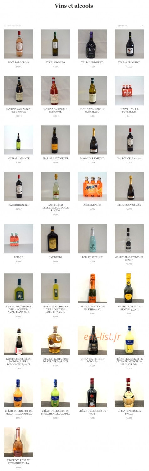 Carte et menu de Les Délices d'Italie De Bailly à Bailly Romainvilliers — Les vins et alcools